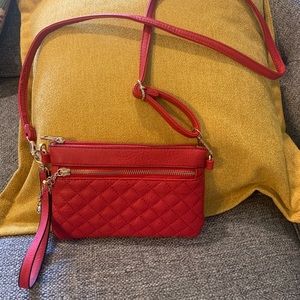 Red quilted crossbody purse